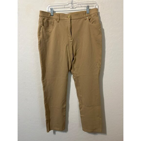Chico's Sz 2.5 (US L 14) Stretch Knit Pants Tan Elastic Waist - Picture 2 of 6